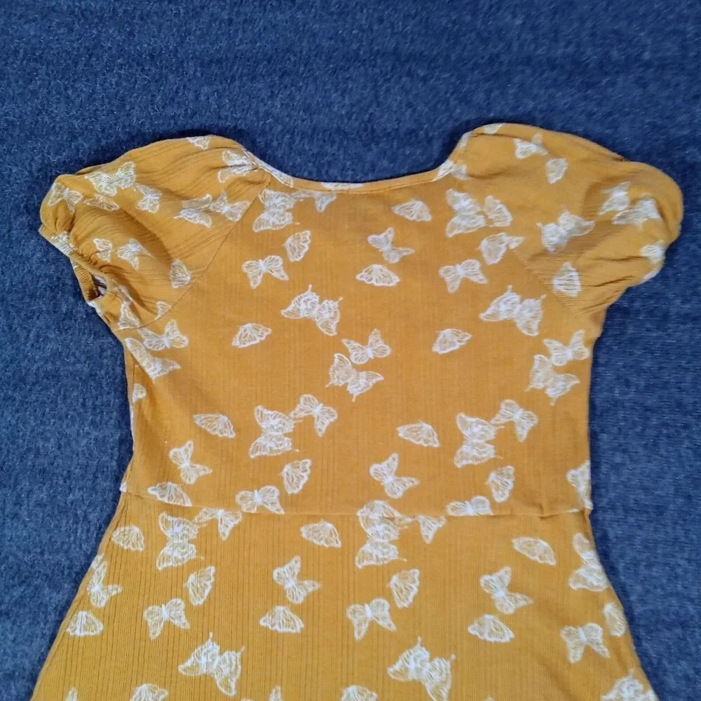So Dress Youth Extra Large Yellow Butterfly Print Flowy Cottage Summer Sundress